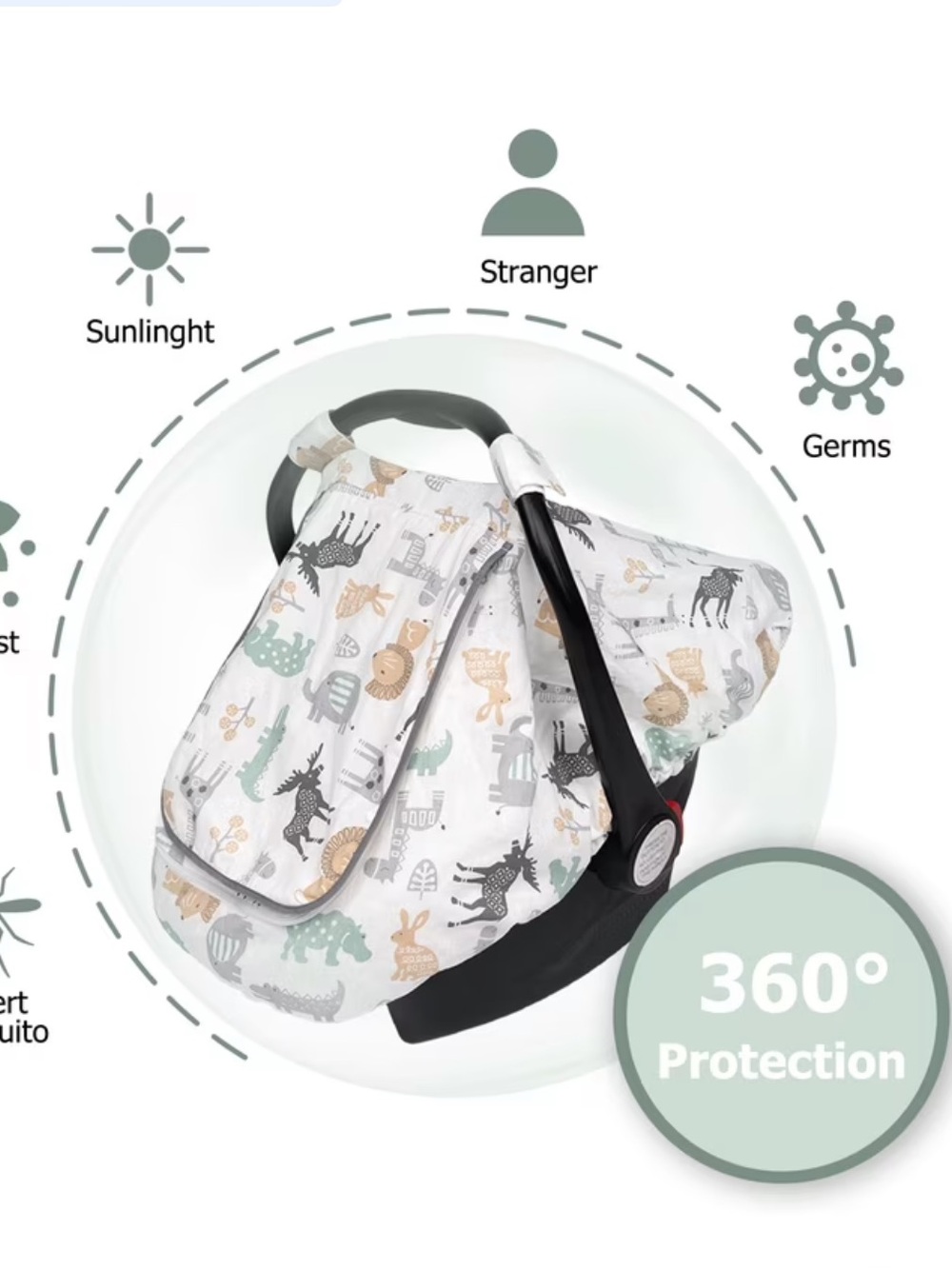 Infant Car Seat Canopy - Gray Animal Print